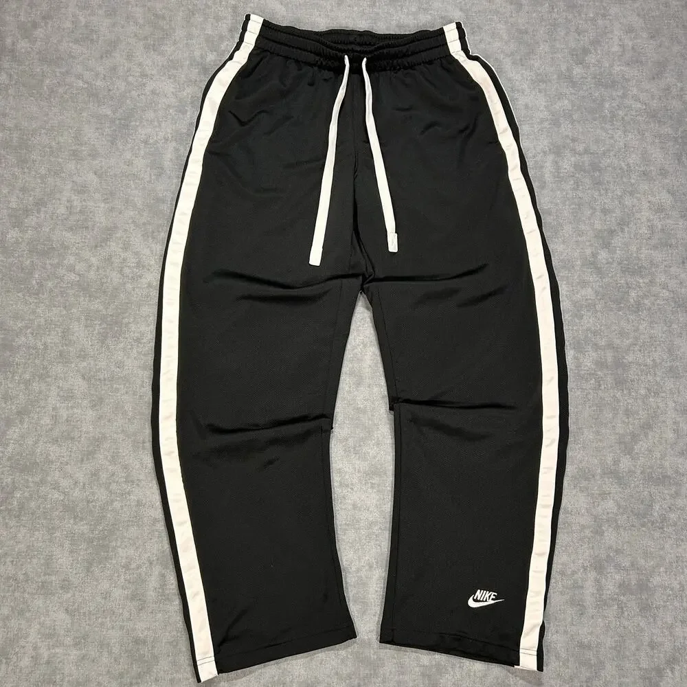 Vintage Y2K Nike Mesh Track Pants Mens Medium Black White stripe Basketball